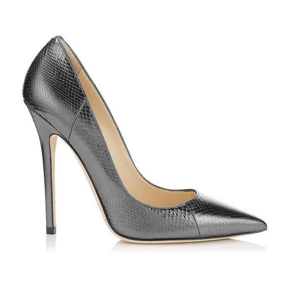 Jimmy Choo Shoes - Jimmy Choo Metallic Gray Snakeskin Pointed-Toe Stiletto Pump